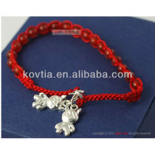 Wholesale silver pendant jewelry red beaded braided rope bracelet